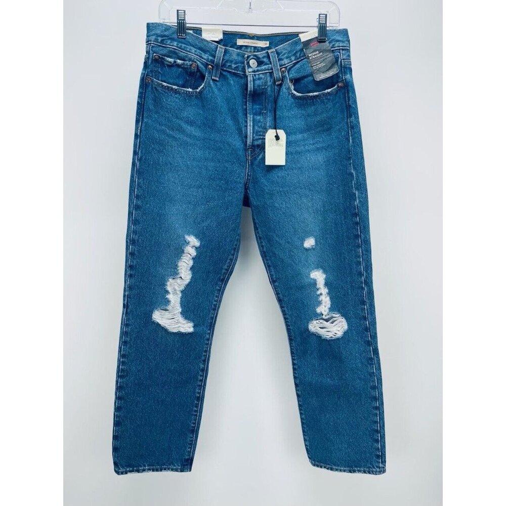 LEVI'S Jeans Sz 30x28 Women’s Wedgie Straight High Rise Distressed Blu New
